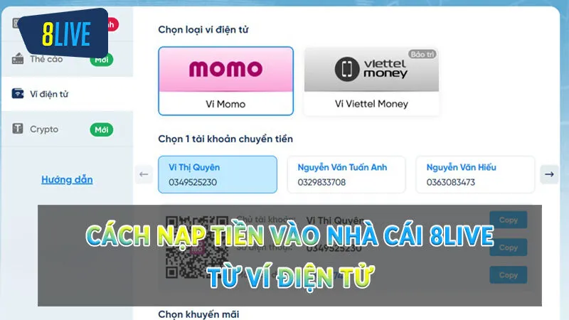 Chia sẻ cách nạp tiền 8Live siêu tốc cho tân thủ 3 Cách nạp tiền vào nhà cái 8Live từ ví điện tử
